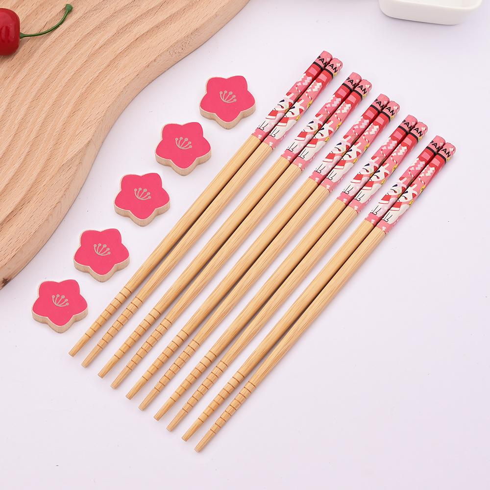 

5 Pairs Bamboo Wooden Chopsticks Chinese Food Tableware Japanese Sushi Sticks Washable Dishes Kitchen Accessories Set Pink Cat разноцветный