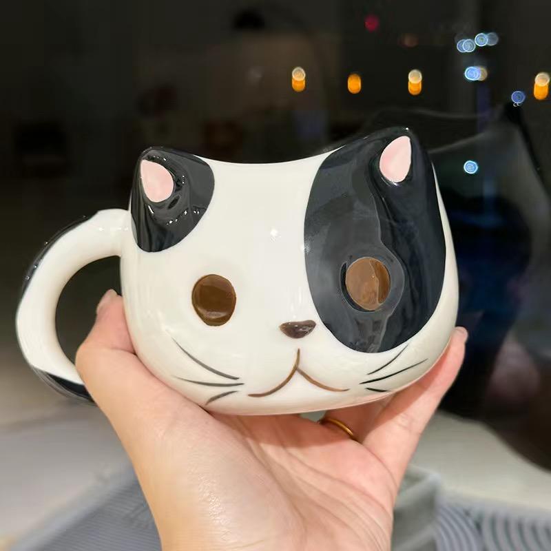 430ML Cartoon Soft and Cute Healing Series Ceramic Water Cup Cute Girl Heart Cat Cup Home Breakfast Cup Oat Mug 430ml