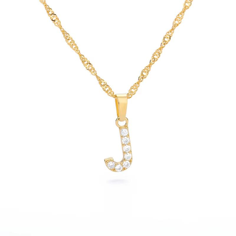 New English letter necklace plated with real gold and slightly inlaid with zircon letter pendant stainless steel chain