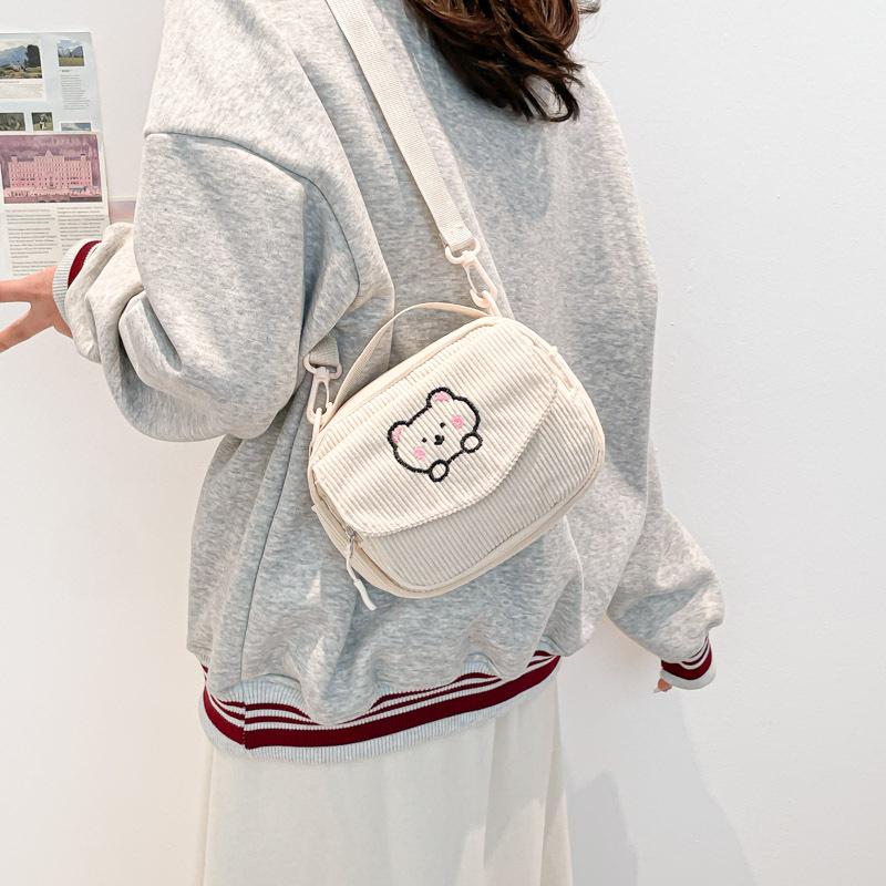 Corduroy Messenger Bag Female College Style Girl Sweet Small Square Baosen Series Retro Versatile Shoulder Messenger Bag