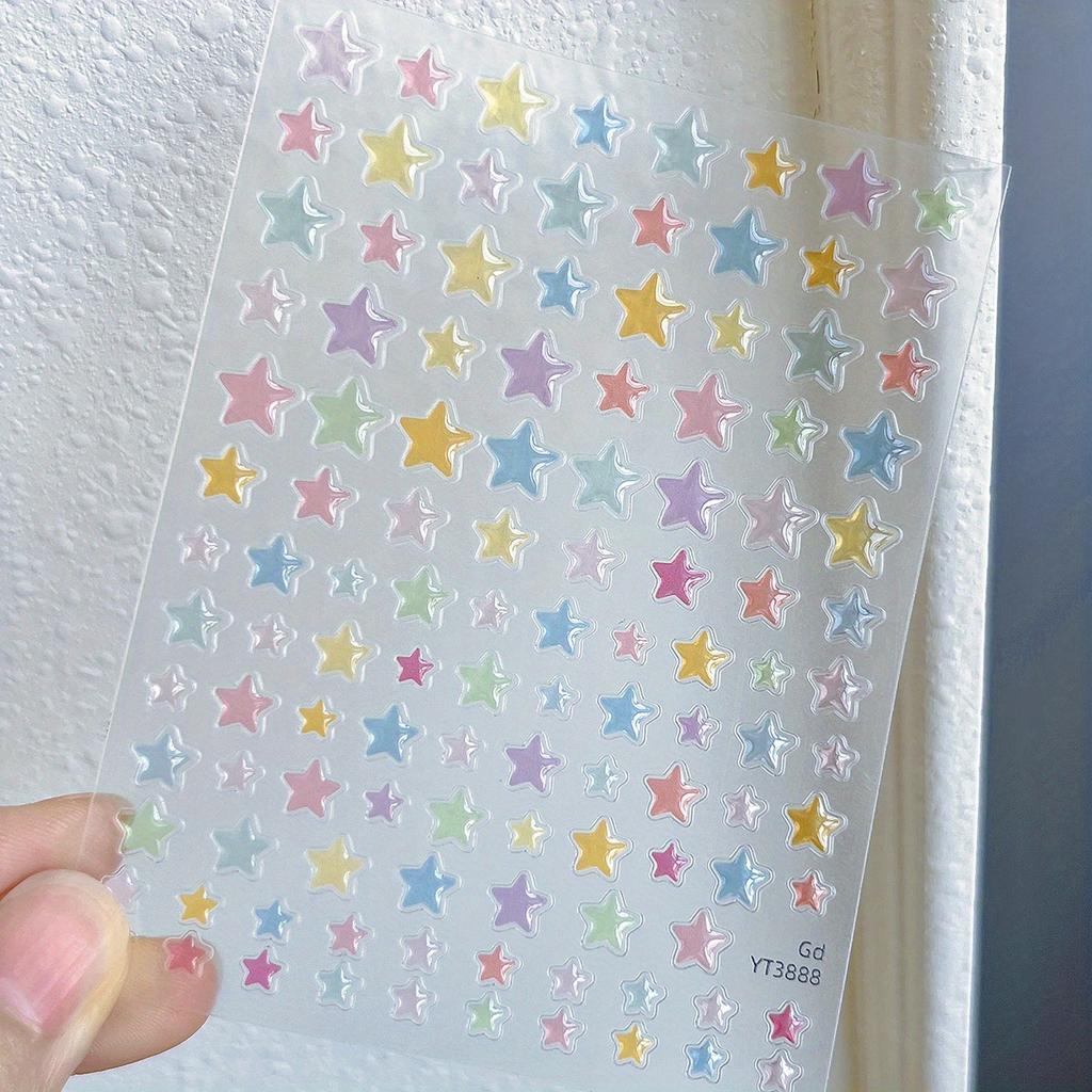 3D Nail Stickers, Five-Pointed Star Heart Jelly Colored Stars, Hearts, Letters, Cat Claw Nail Decoration Stickers