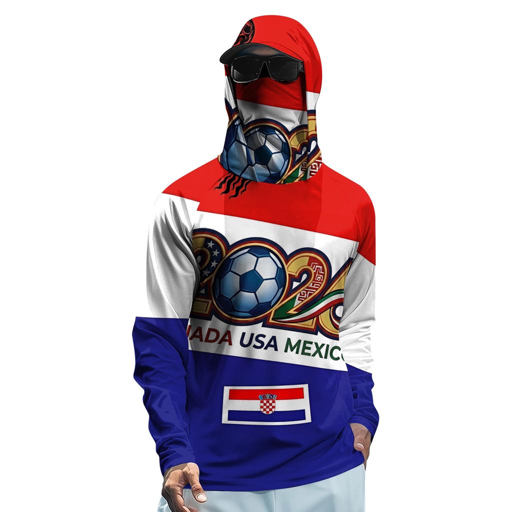 Men’s Long Sleeve Sun Protection Hoodie with Face Covering Lightweight Breathable Soccer Print for Outdoor Sports 2026 Edition