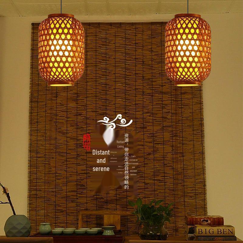 Chinese Bamboo Weaving Pendant Lantern with Logo for Hot Pot Restaurant or Teahouse
