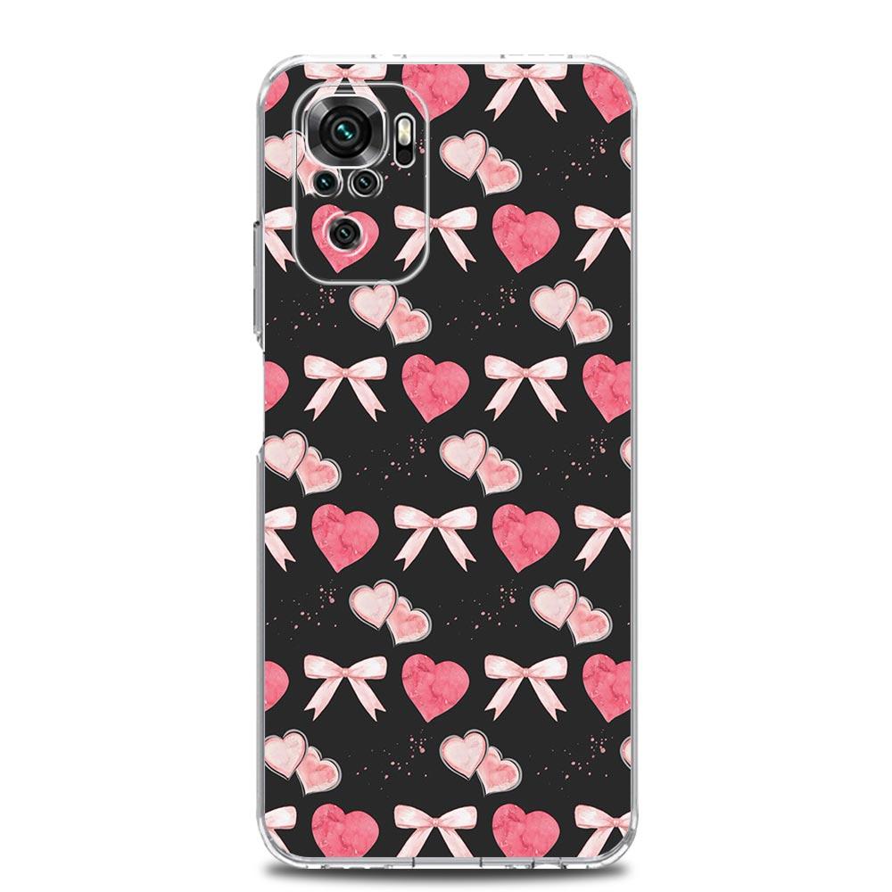Phone Case For Xiaomi Redmi Note 15 14 13 12 4G 10 11 Pro Plus 5G 14C 13C 12C 10C Clear Soft TPU Cover Cute Pink Heart Bow