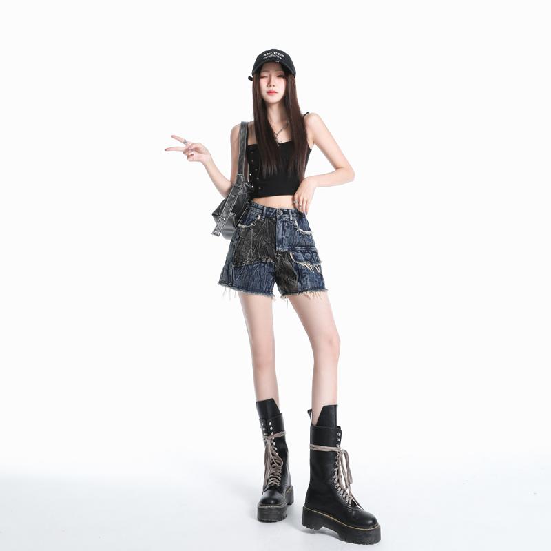 Été Short Hot Short Taille Basse Denim Coupe Ajustée Femme Lavé Trou Jeans Short Tendance Remonte Fesses Hot Pants