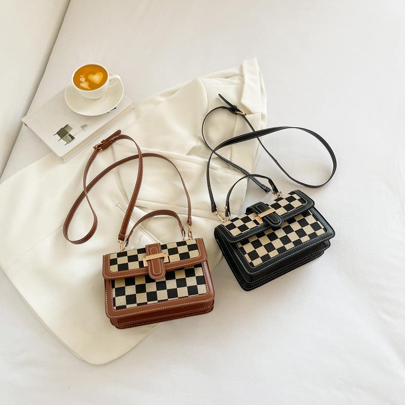 Autumn new popular bag women's checkerboard fashion texture shoulder messenger bag versatile fashion small square bag