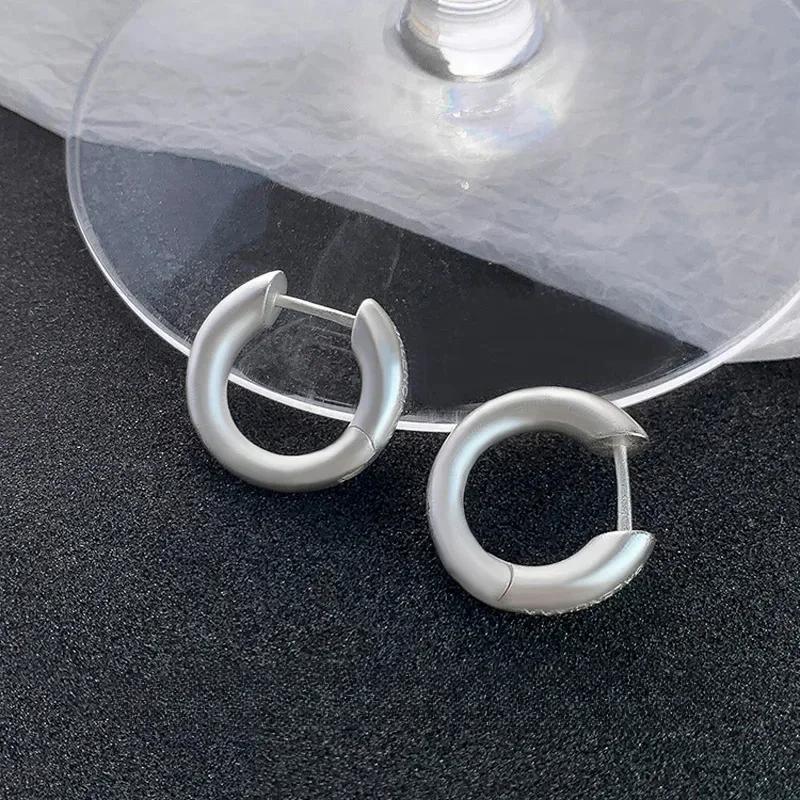 

PONYKISS Real Sterling Silver Needle Frosted Geometric Round Hoop Earrings for Women Fashion Minimalist Accessories