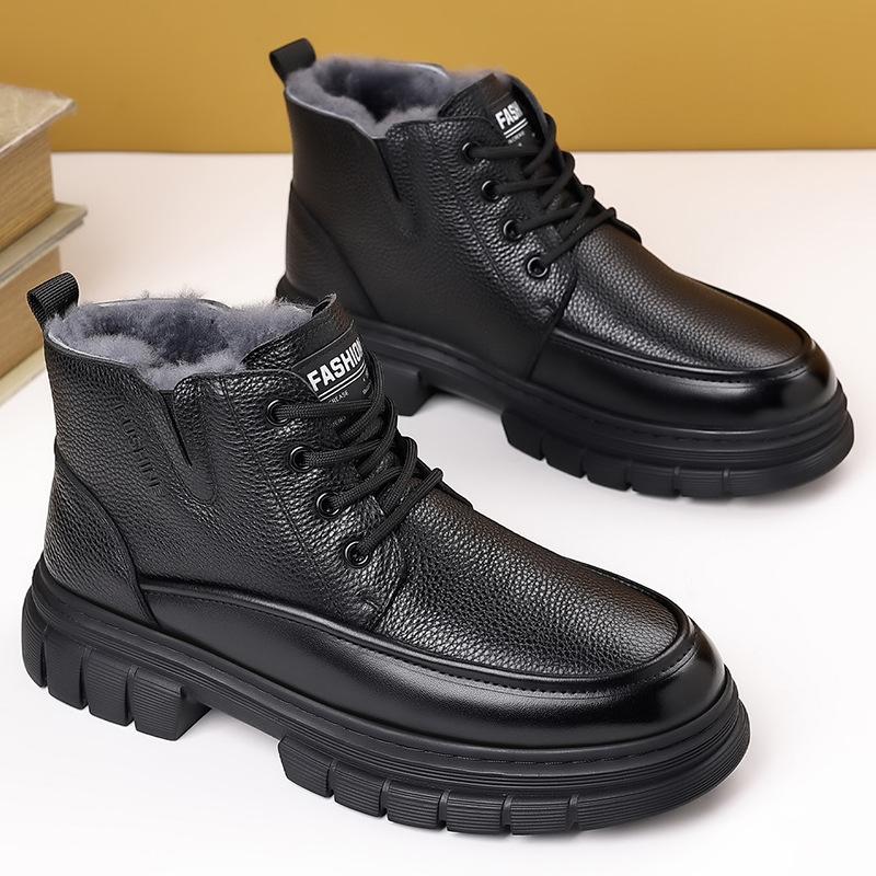 Bottes de neige chaudes d'hiver pour hommes Nouveau designer Mode Décontracté Plateforme en cuir Chaussures montantes pour hommes Chaussures en coton noir Homme