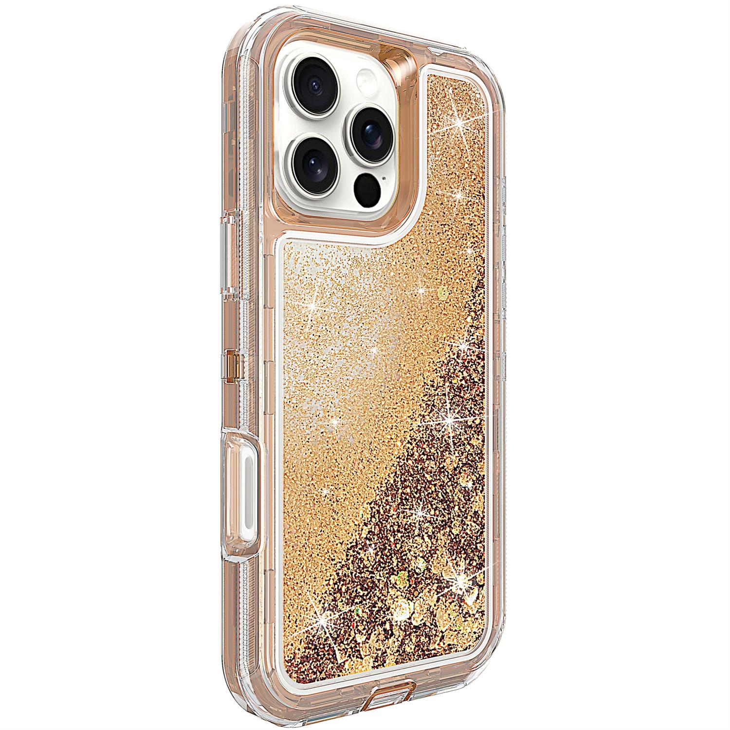 

For iPhone 16 Pro Max Case Shockproof Detachable 2 In 1 TPU+PC Quicksand Phone Cover Rose Gold