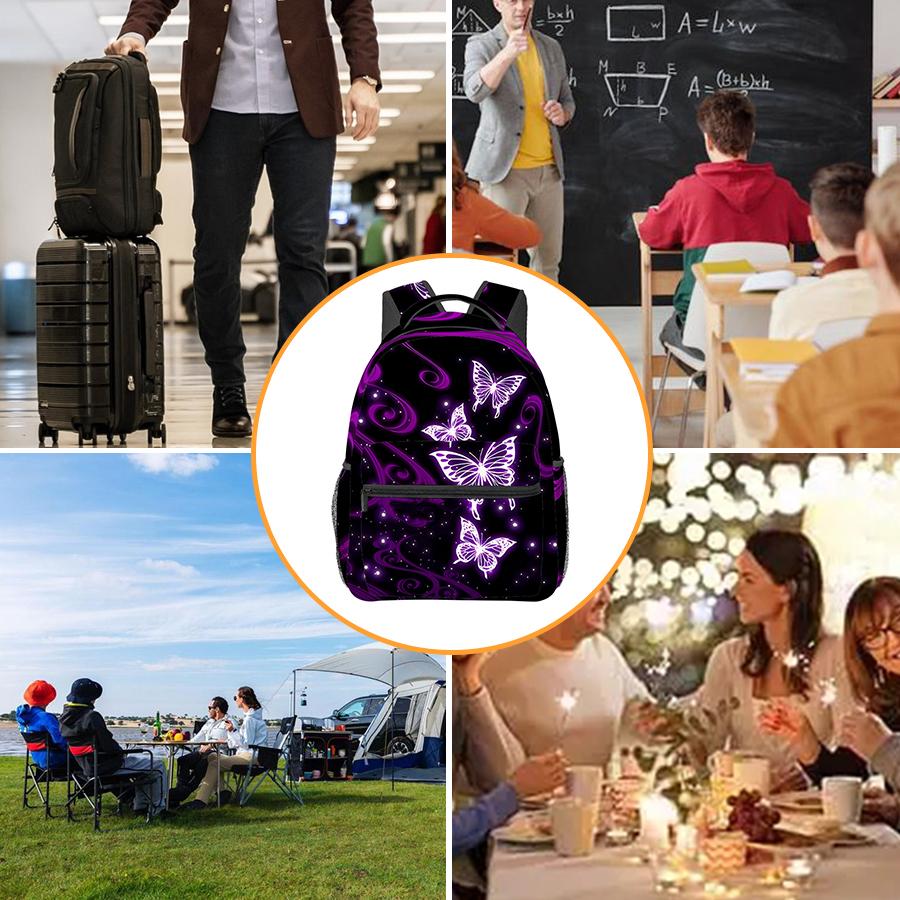 Zaini con Stampa Farfalla Viola per Bambini/Ragazzi Migliori Regali Borse Piatte 2D Cartoni Animati per Laptop Zaino Scolastico per Adolescenti Tempo Libero all'Aperto
