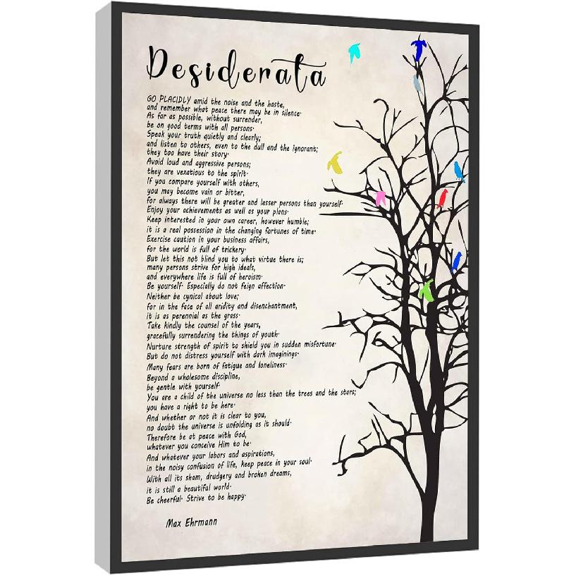 RCVTVPV Desiderata Poem Wall Art,pirational Desiderata Poster By Max Ehrmann Canvas Wall Art For Home Office Framed Ready to Hang 8 x12 12 L x 8 W