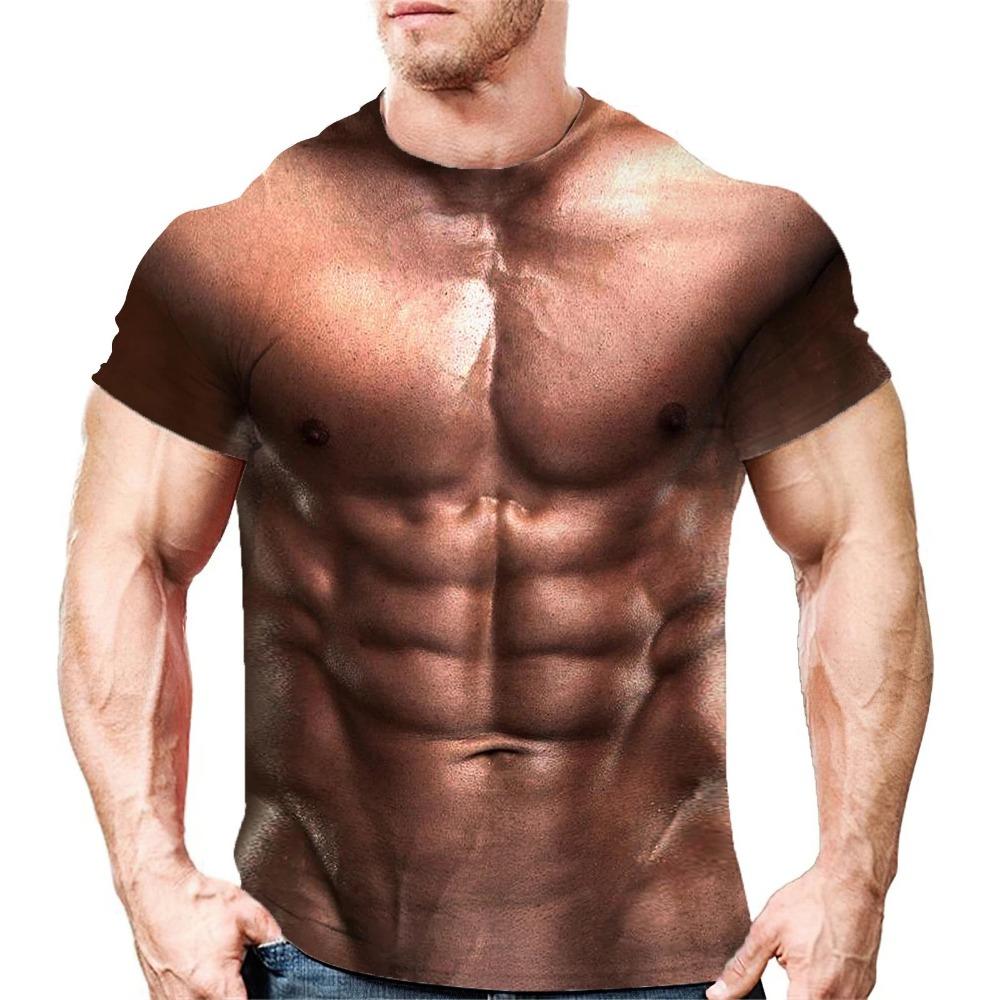 Sexig Mode Muskel Tatuering Kreativ Hip Hop Rolig Tuff Kille Sommar Herr Rundhals Kortärmad T-shirt Topp 3D Harajuku Tryck Ny