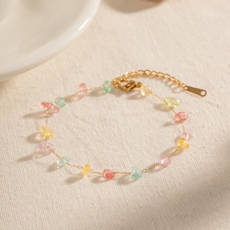 Women Colored Natural Stone Beaded Necklace And Bracelet Set Light Luxury Fashion Jewelry