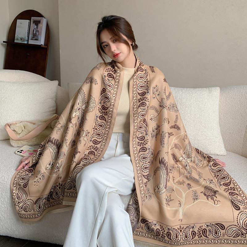 Light Luxury High-End Air Conditioner Shawl With Women'S Imitation Cashmere Jacquard Scarf Versatile Fringed Warm Scarf