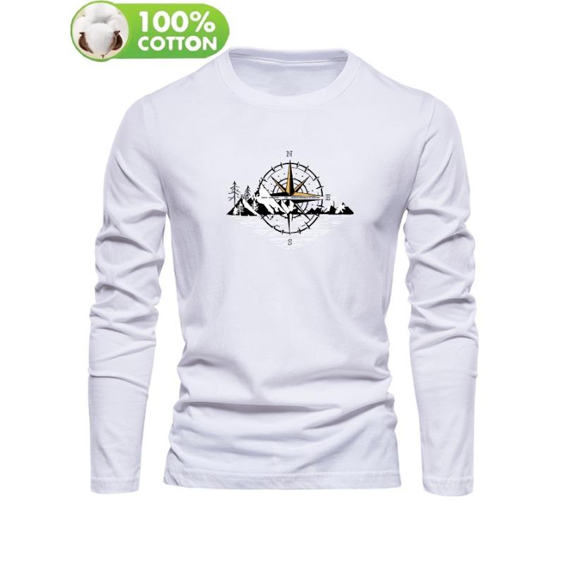 Autumn and Winter 100 Cotton Men's Top T-shirt Men's Long Sleeved Round Neck Loose Oversized T-shirt Top