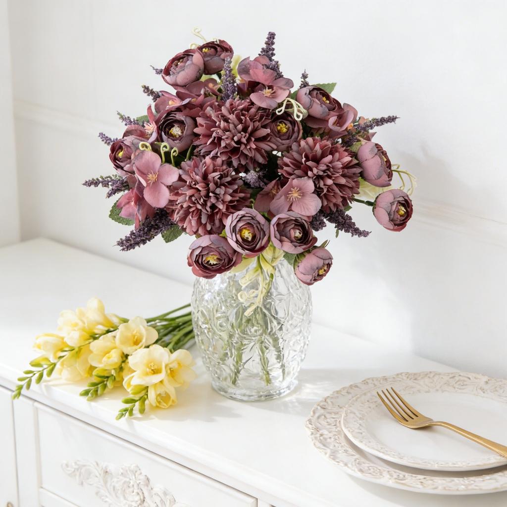 Artificial Hydrangea Flowers Scrapbook Silk Tea Rose Bud Vase Home Room Table Decor Wedding Bridal Bouquet DIY Gifts Garden Yard