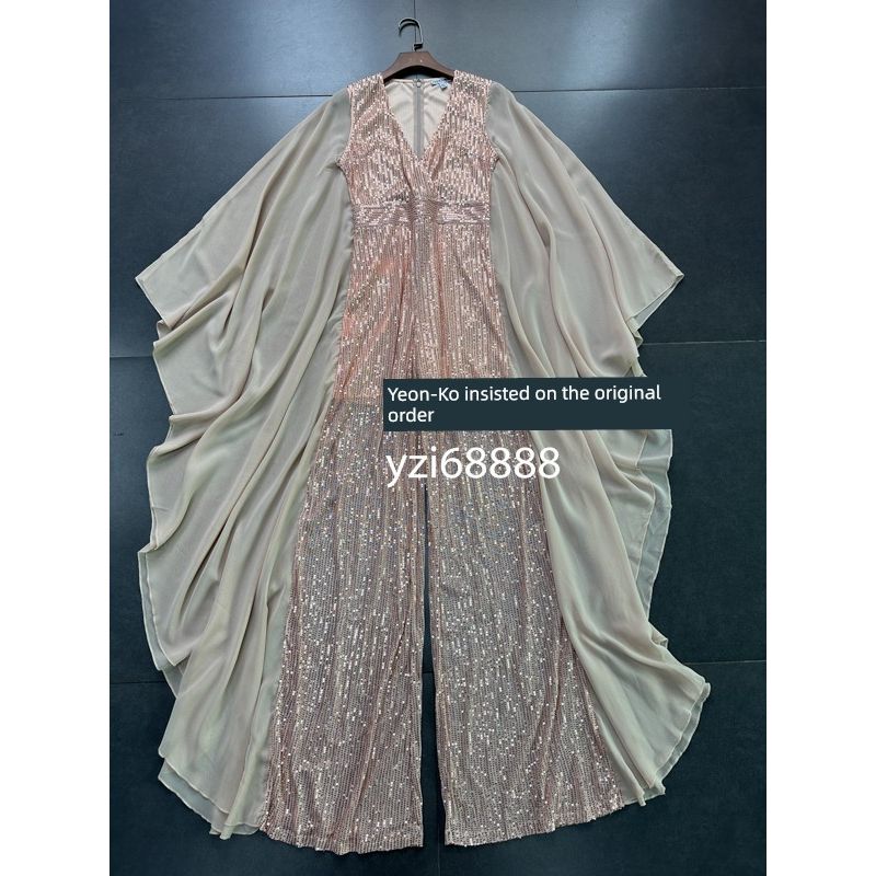 

Экспорт Однотонное платье Лос-Анджелес Популярный бренд FN Рукав «летучая мышь» Завышенная талия Облегающее платье Длинный комбинезон с пайетками Dolman-Sleeve Sequin jumpsuit S