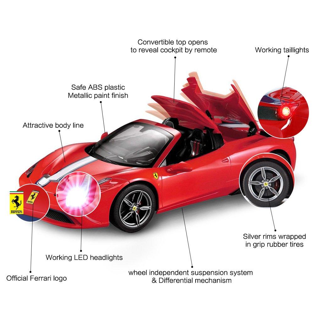 RASTAR 114 Scale Ferrari 458 Speciale RC Model Car with LED Lights and Automatically OpeningClosing Roof, Red