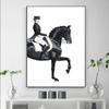 Classic Canvas Painting for Home Decor, Black Horse, Orange Horse, Racing, Wall Art, Riding Woman Pictures, Living Room