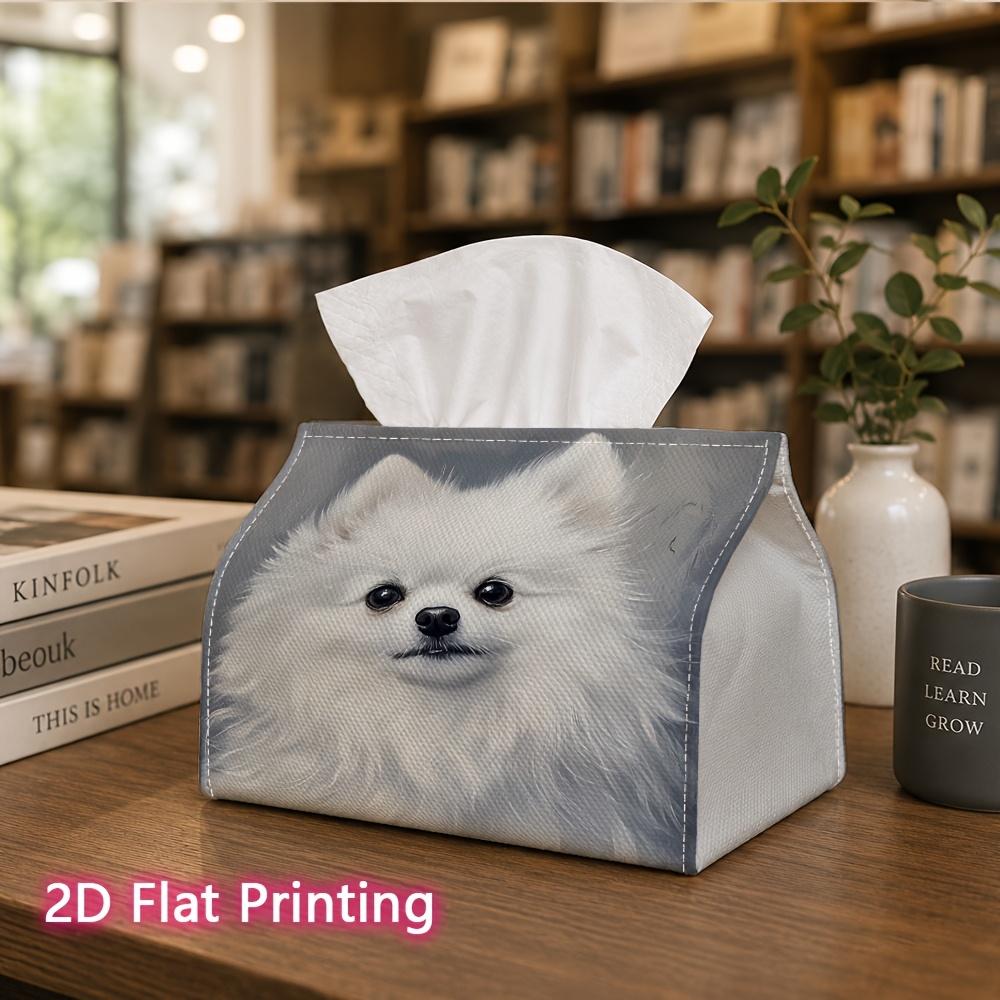 1pc, 2d Flat Printing, Tissue Box Portrait Pattern of a White Pomeranian Dog Printing Party Tissue Box, Multifunctional Kitchen and Dining Table, Coff
