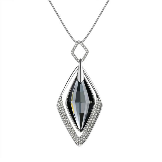 Faux Gemstone Rhinestone Rhombus anheng genser kjede kvinner halskjede