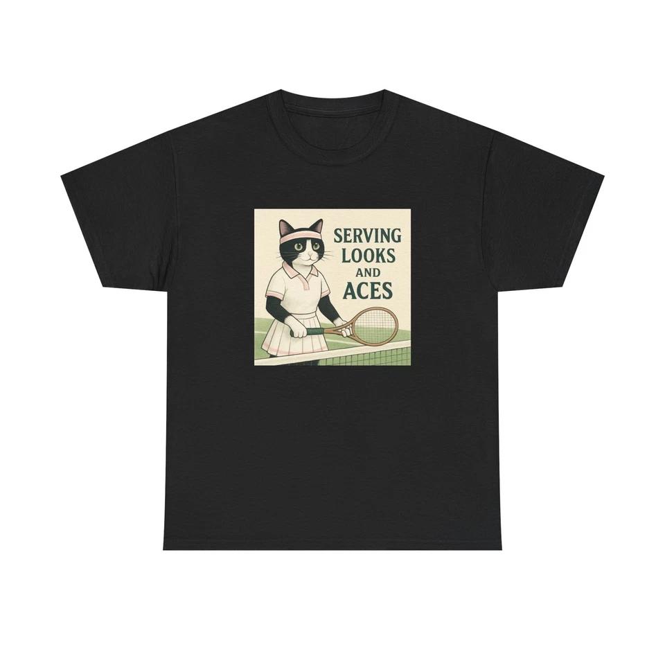 Unisex Adult T Shirt Tennis Tuxedo Cat Elegant Serve M