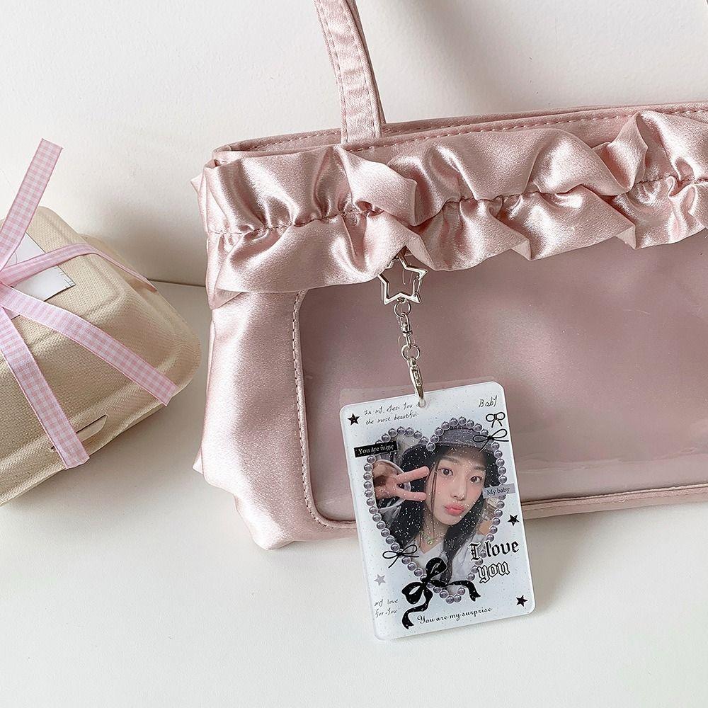 INS Bow Design Card Sleeve Keychain Bag Pendant DIY Design Photocard Holder Transparent Card Cover