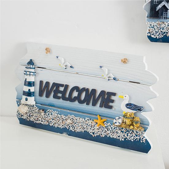 Coastal Welcome Sign Summer Ocean Beach Door Hanger with Hemp Rope Nautical Theme Wooden Hanging Plaque for Front Door Porch Home Wall Decor