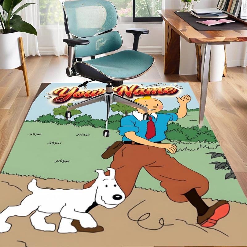 The Adventures of Tintins Design Area Rug Personalized Name- Non-Slip, Soft & Cozy Floor Mat for Living Room, Office - Indoor/Outdoor Carpet