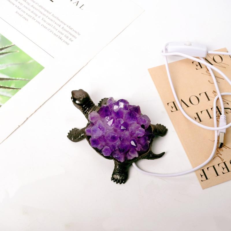 Versatile Natural Crystal Turtle Night Light USB-Powered Aromatherapy Atmosphere Lamp Home Bedroom Decoration Unique Gift Idea