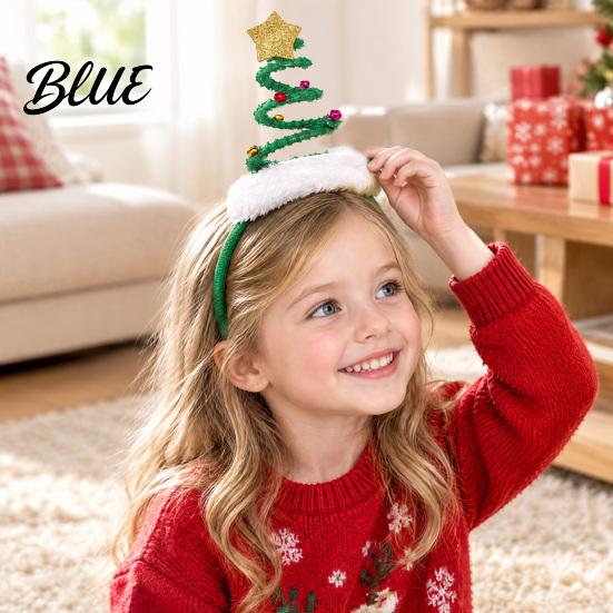 Cute Spiral Tree Pom Adjustable with Bells Christmas Headband Hair Hoop Star Pom Holiday Accessories