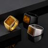 Classic Tiger Eye Natural Stone Stainless Steel Ring for Men, Chunky Square Thumb Ring, Waterproof Jewelry Gift