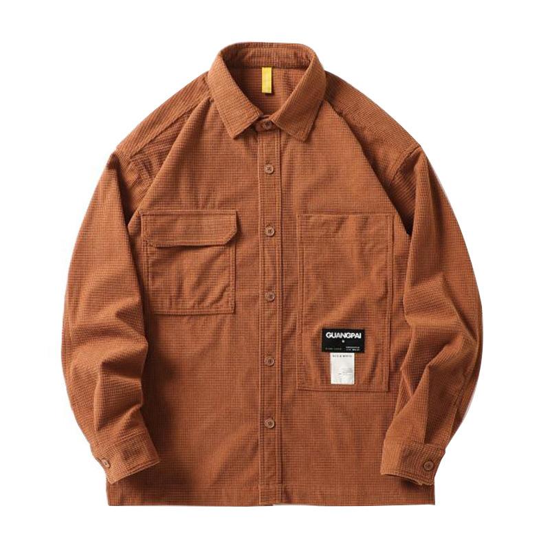 

Текстурная рубашка мужская японская ретро рубашка для работы модные мужские рубашки свободная рубашка с длинными рукавами универсальная L коричневый