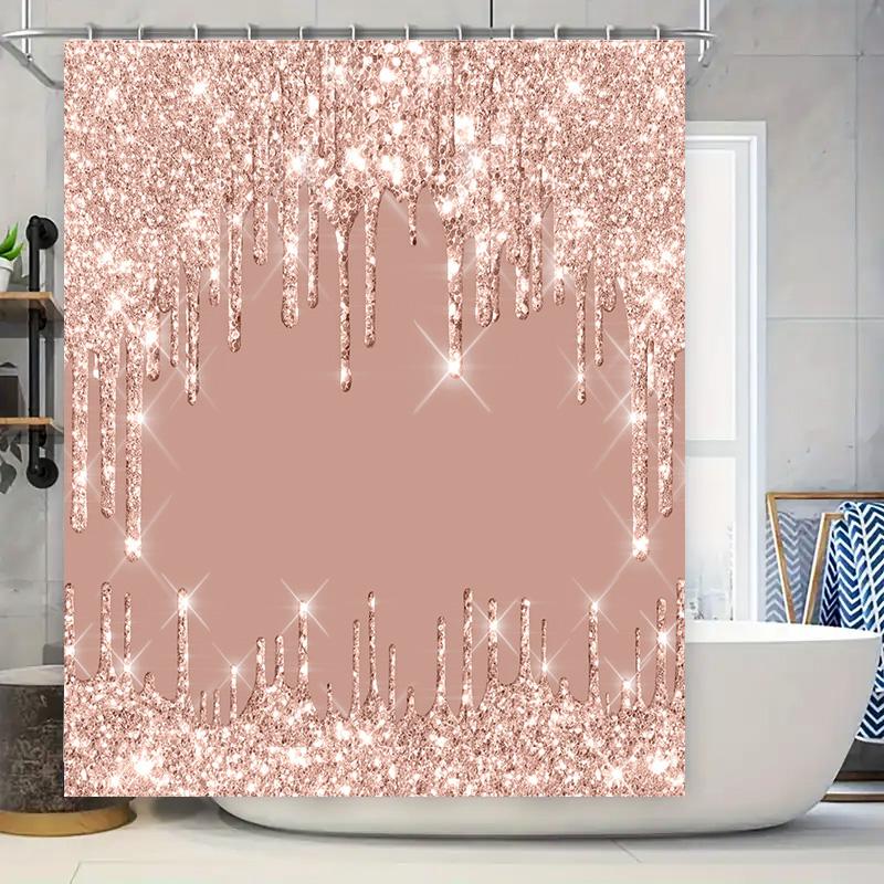 

Sparkly Bath Shower Curtain Glitter Rainfall Design In Rose Gold For Bathroom Decorations Easy Hanging With Hook Rings Perfect G W60H190(CM)-1 Pcs
