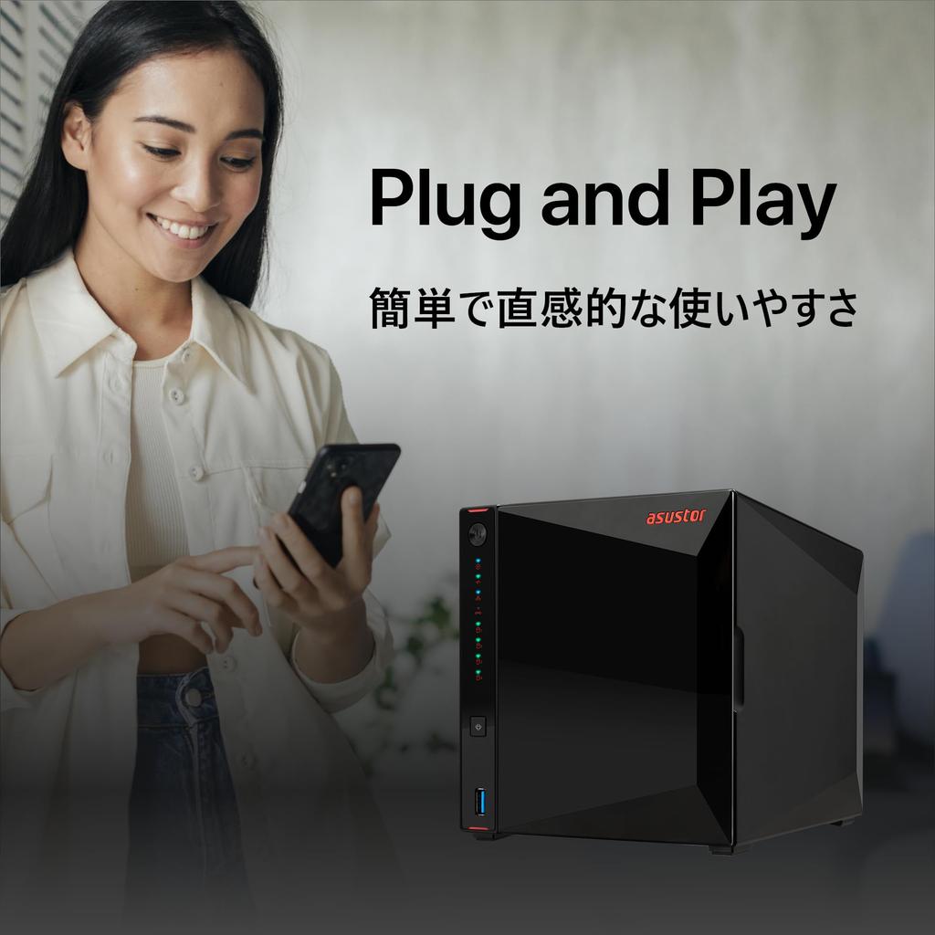 ASUSTOR ASUS Subsidiary NAS Kit 4 Bay AS5404T Nimbustor 4 Gen2 NvMe SSDx4 Slot Intel Celeron N5105 Quad Core High Speed Port DDR4 4GB Memory HDMI