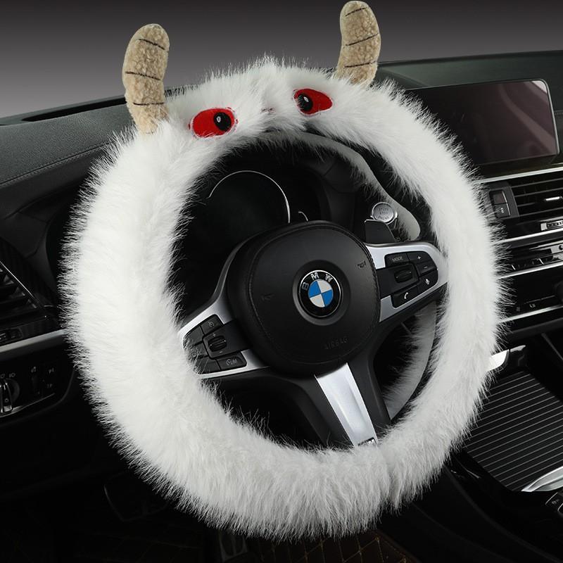 Plush Steering Wheel Cover Winter Warm Soft Fuzzy Car Accessory Women D Shape Universal Fit