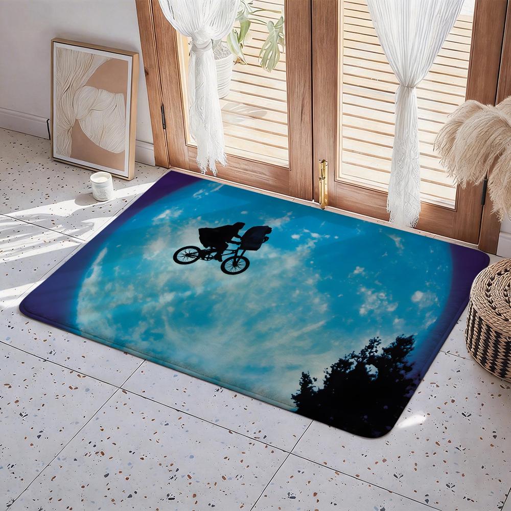 E.T. the Extra Terrestrial Movie Floor Mat Eco Flannel Doormat Non Slip Odorless Indoor Floor Rug Soft Short Plush Home Mat