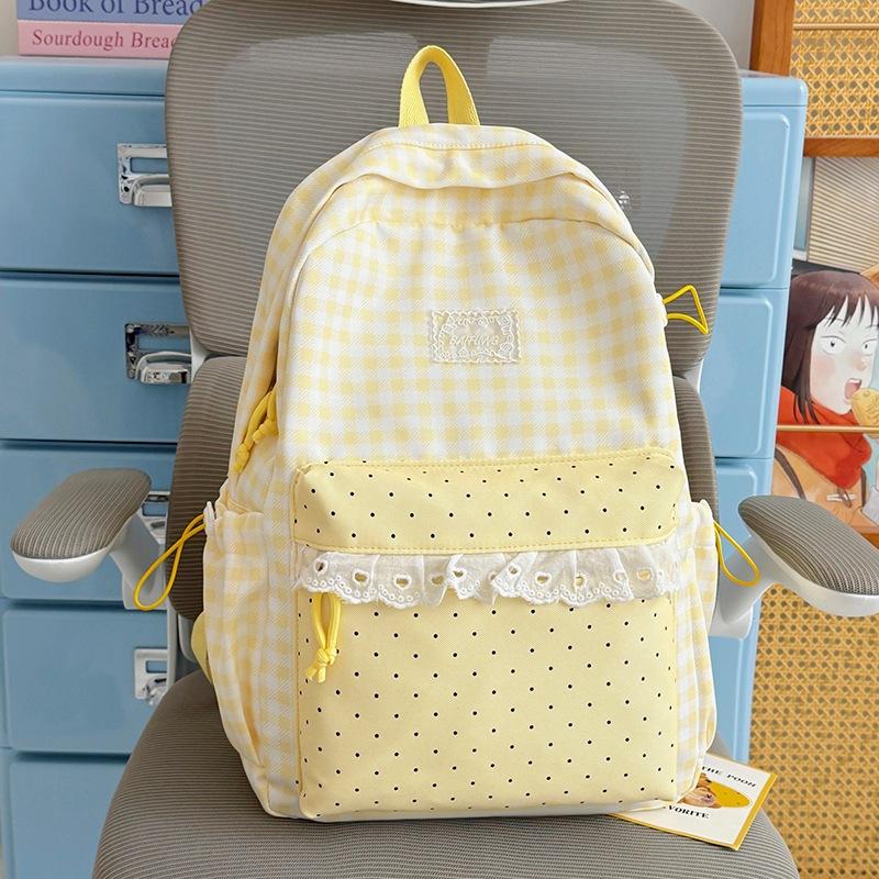 Schoolbag Milk Fufu Plaid Corrugated Lace Girl Heart Travel Small Backpack Japanese Sweet Wind Student Party Backpack
