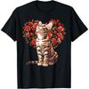 Bengal Cat Valentines Day Floral Heart Design for Cat Lovers T-Shirt