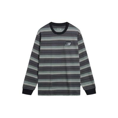 Striped Crew Neck Long Sleeve Sports T-Shirt Unisex Tops Black AHST719-4