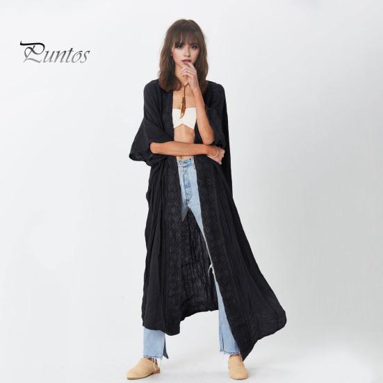 Cardigan de plajă pentru doamnă Cremă solară Anti-UV Mâneci lungi Dantela Stil boem Bikini acoperire Lungime la gamba subțire Haina de vacanță în stil liber de zi cu zi