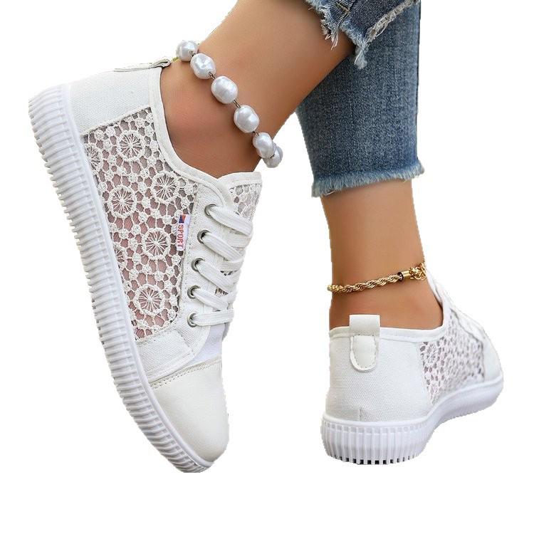 Women's Plus Size White Mesh Sneakers - Versatile, Breathable, Flat Casual Shoes for Spring & Summer 2025