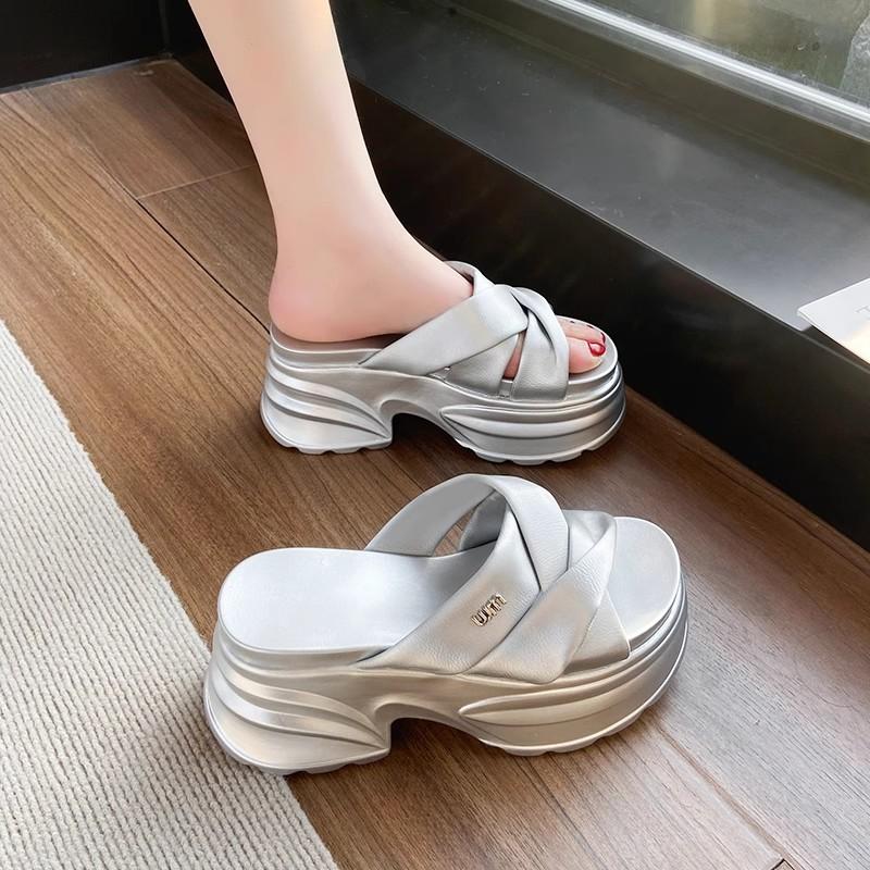 

Летние массивные сандалии женские на толстой подошве, клиновидном каблуке, шлепанцы, 8 см высокий каблук, платформа, кожаные, повседневные, пляжные, шлепки женские 40