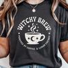 Witchy Brew Coffee T-Shirt Lunar Energy Cozy Goth Caffeine Tee Celestial Witch Coffee Lover Gift Mystical Morning Shirt
