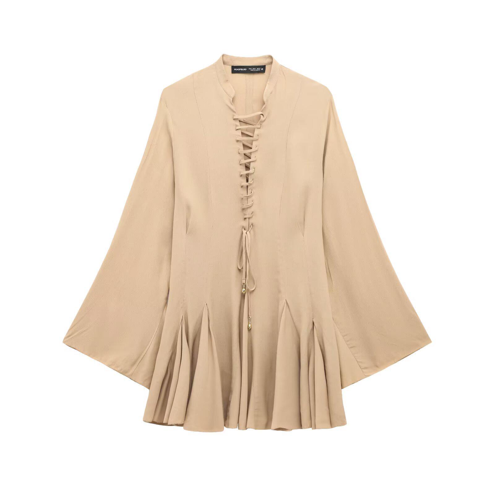 

Весна 2025 Женское платье свободного кроя в европейском и американском стиле с отделкой завязками M