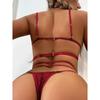Ladies Sexy Fashion Interesting Tight Lace Hollow Tie  Two Piece Set