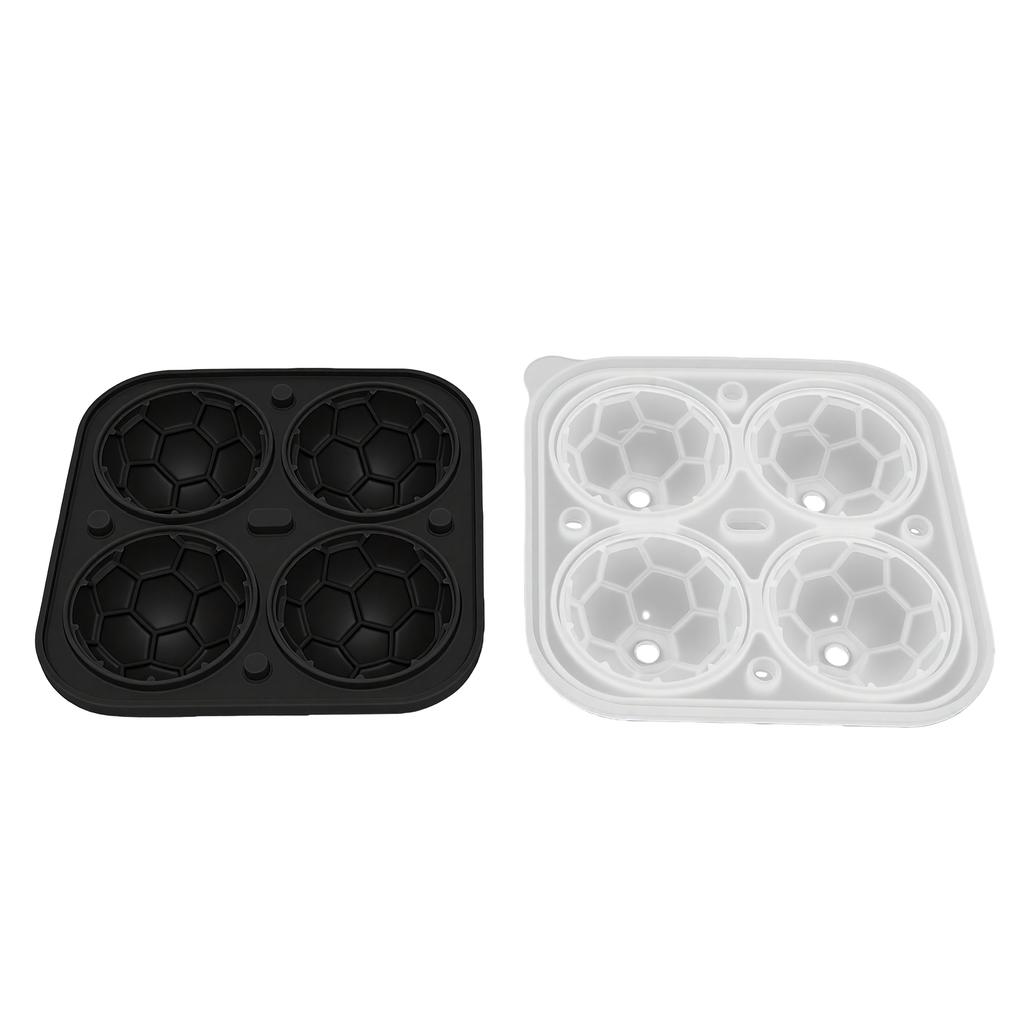 Ice Cube Tray Quick Release Food Grade Silicone 4 Cavity Soccer Ice Cube Mould with Lid for Whiskey Cocktails