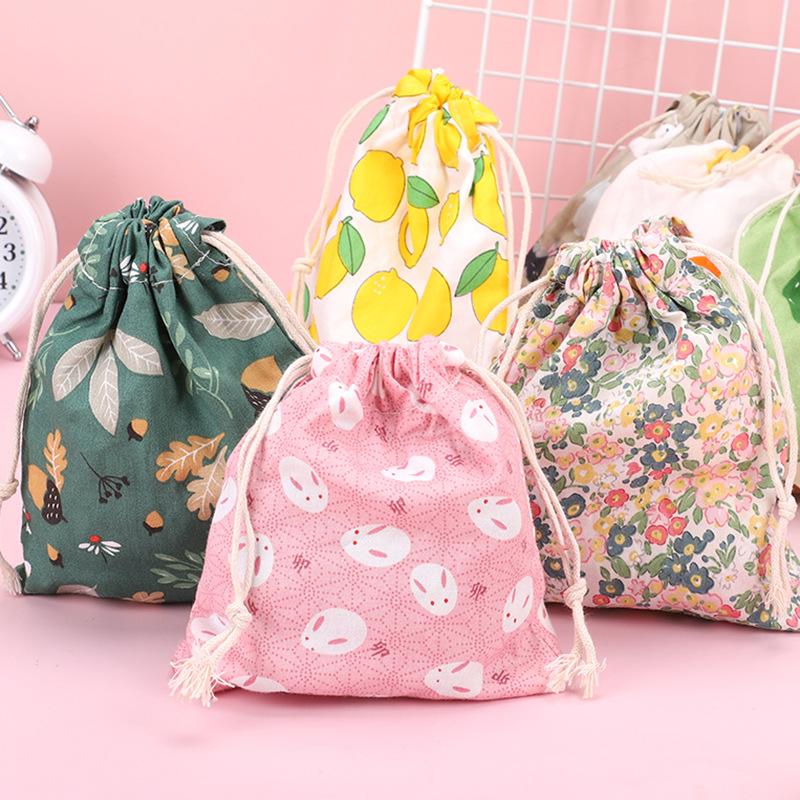 Portable Organizer for Underwear Socks Bra Cotton Makeup Bag Travel Drawstring Bags Ins Flower Print Clothes Organizer