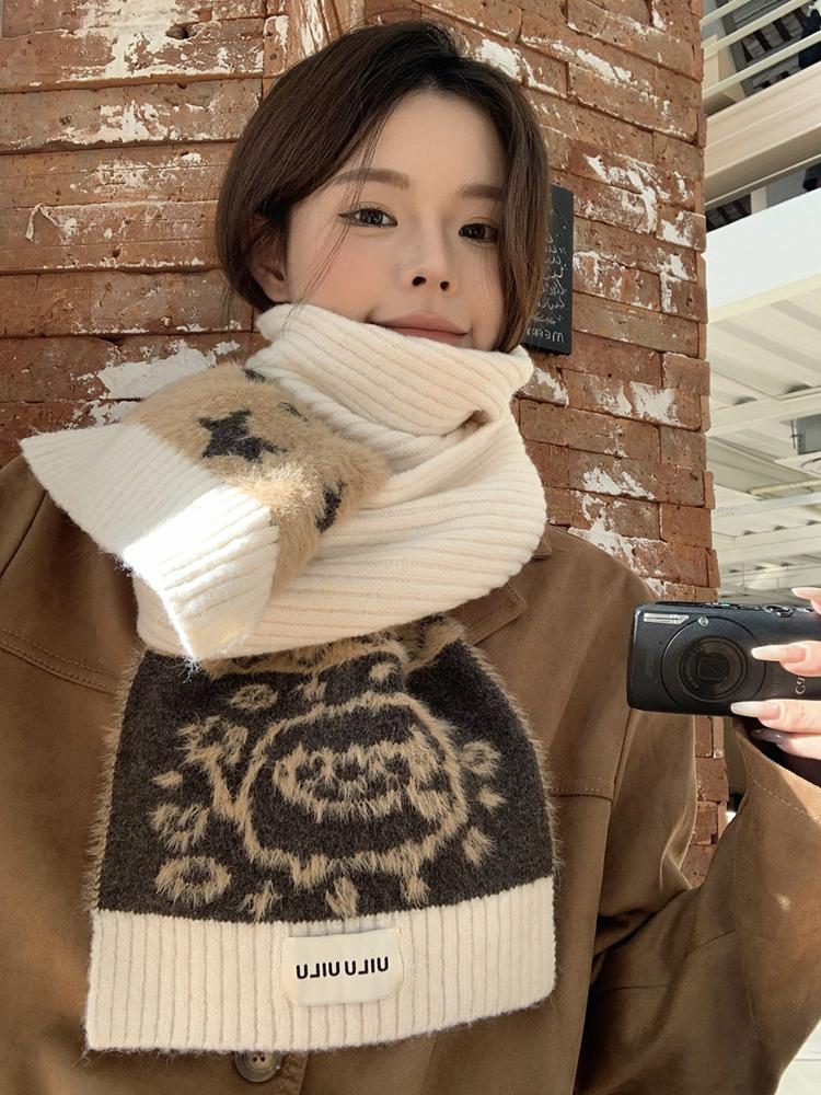 Winter Cute Knitted Women Scarf Headscarf Ladies Casual Animal Dog Print Warm Soft Scarve Mujer Foulard Wrap Shawl Korean New