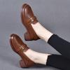 Small Leather Shoes Women's Autumn New First-layer Cowhide Middle Heel Single Shoes Round Head Shallow Mouth One Pedal Women's Shoes